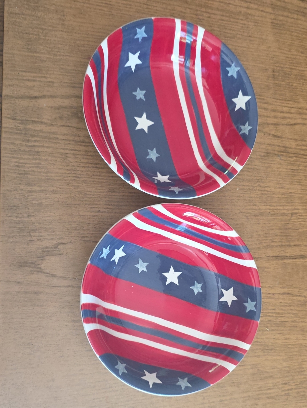 Patriotic Red, White & Blue Star Stripe Salad/Dinner Plates - Set of 2